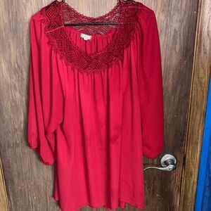 Eyeshadow Red Lace Trim Blouse